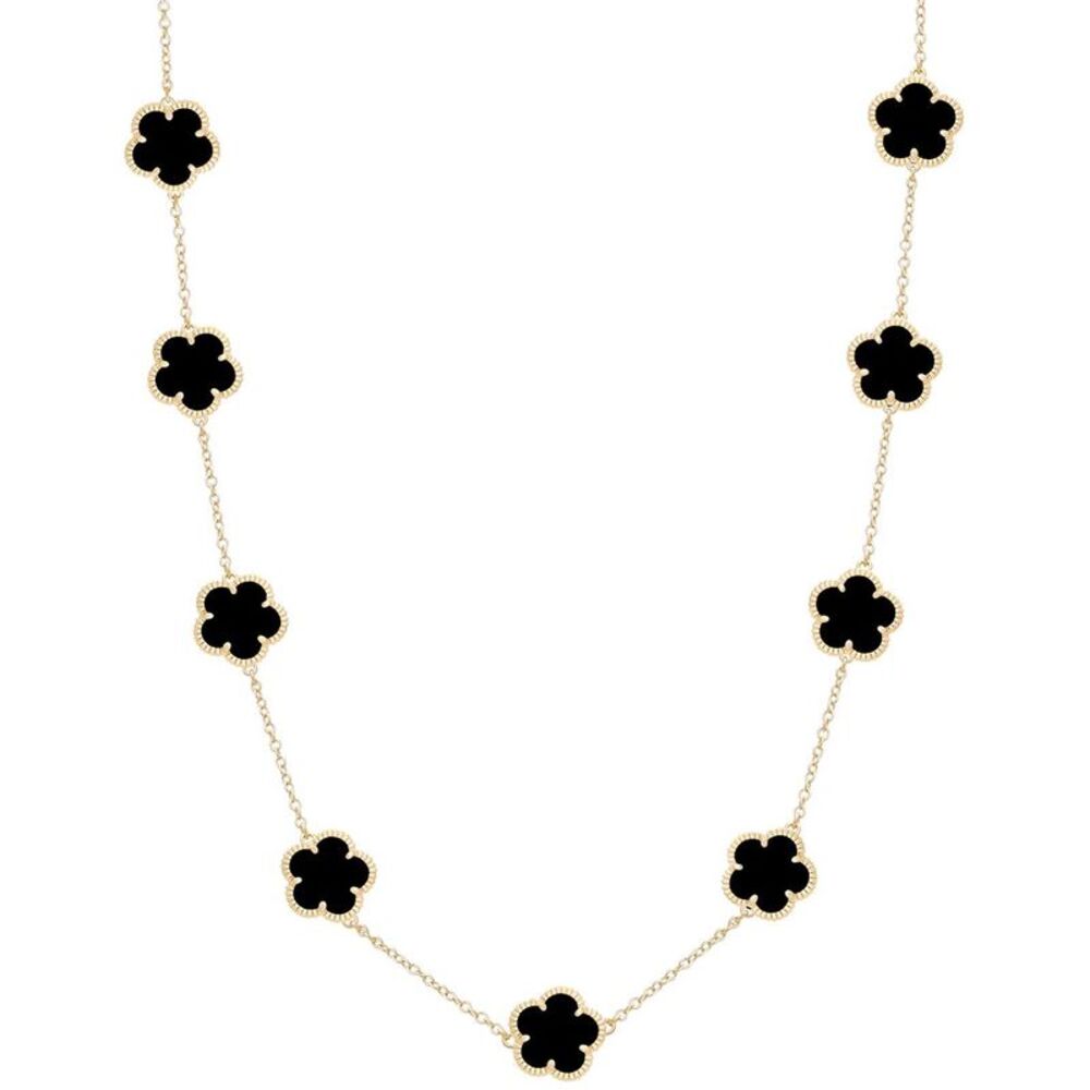 Jankuo Flower 14K Plated Onyx Station Necklace